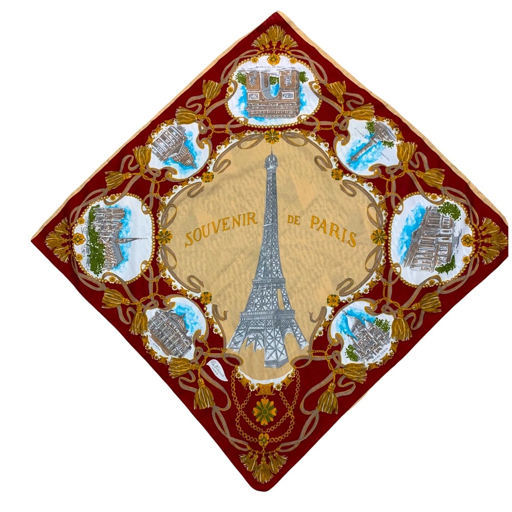 Vintage PARIS Landmark Eiffel Tower Souvenir Square Scarf Wrap
